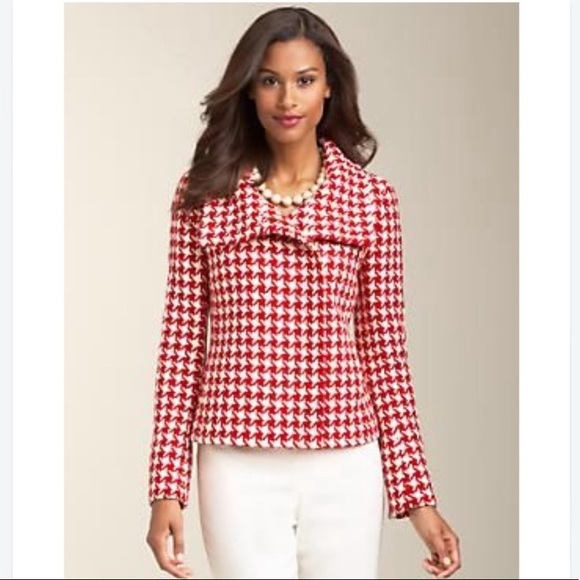 Talbots Jackets & Blazers - TALBOTS Houndstooth Moto Jacket Red White size 4